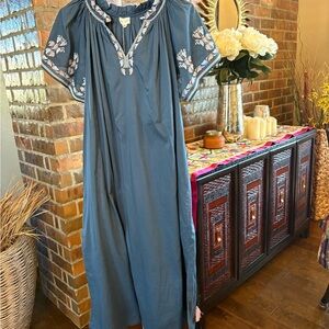 Ex Voto Embroidered Navy Caftan